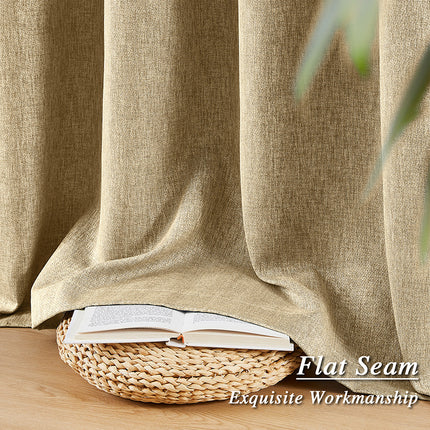 Vintage Room Darkening Grommet Beige Linen Textured Curtains for Living Room (2 Panels)