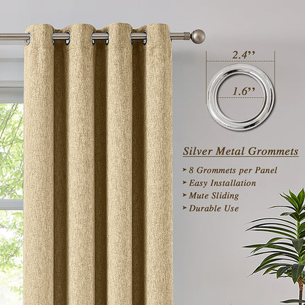 Vintage Room Darkening Grommet Beige Linen Textured Curtains for Living Room (2 Panels)