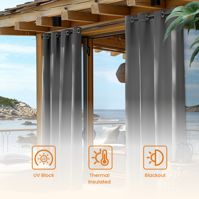 Grey Grommet Top Thermal Drapes Blackout Waterproof Outdoor Curtain for Patio (1 Panel)
