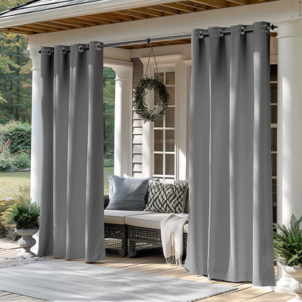 Grey Grommet Top Thermal Drapes Blackout Waterproof Outdoor Curtain for Patio (1 Panel)