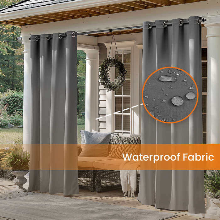 Grey Grommet Top Thermal Drapes Blackout Waterproof Outdoor Curtain for Patio (1 Panel)