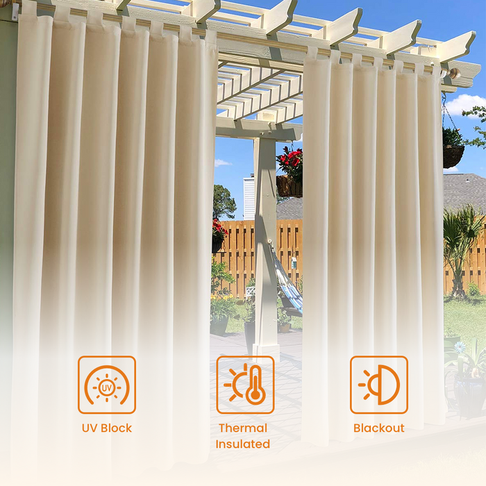 Waterproof Room Darkening Tab Top Outdoor Curtain for Porch (1 Panel)