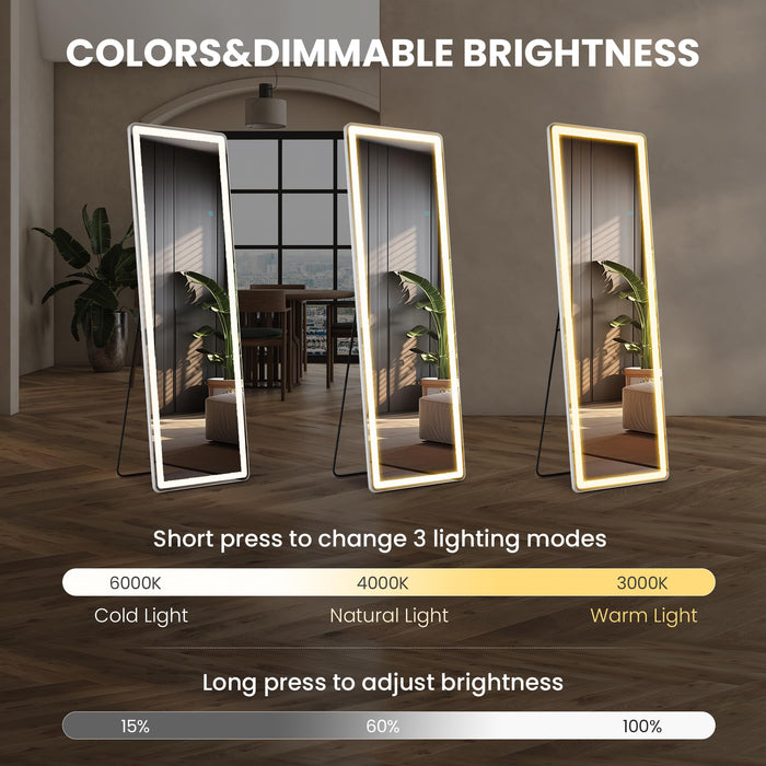 Melodieux Rounded Corners Floor Standing Mirror with LED Light 20x 63