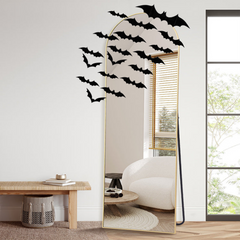 Luxury Home Decor Metal Frame Large Arch Full Length Standing Floor Mirrors with 3D Bat Stickers