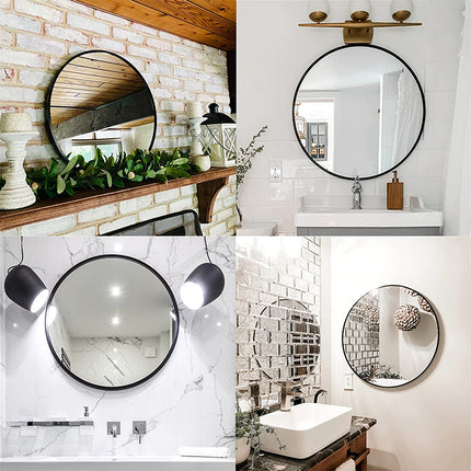 Schwarzer Kreis Metallrahmen Wandkunst Runde Spiegel für Eingangsbereich Badezimmer Waschtisch Wohnzimmer