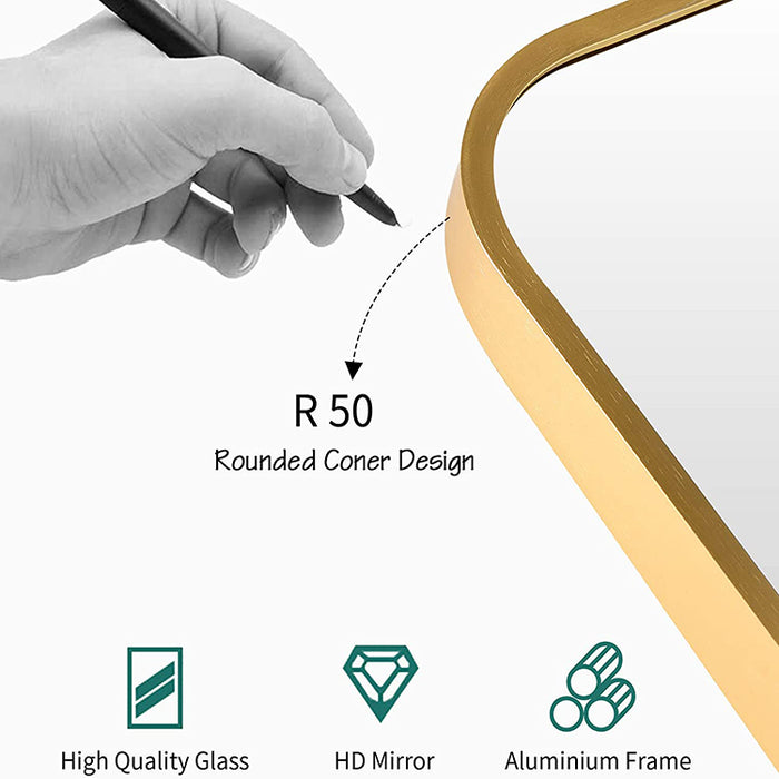 Hanging Rounded Corners Alloy Frame Rectangular Bathroom Wall Mirrors（26×38）