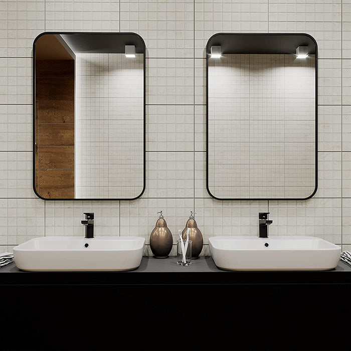 Hanging Rounded Corners Alloy Frame Rectangular Bathroom Wall Mirrors（26×38）