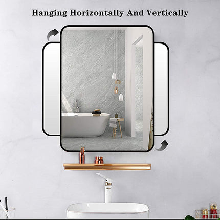 Hanging Rounded Corners Alloy Frame Rectangular Bathroom Wall Mirrors（26×38）