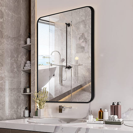 Hanging Rounded Corners Alloy Frame Rectangular Bathroom Wall Mirrors（26×38）