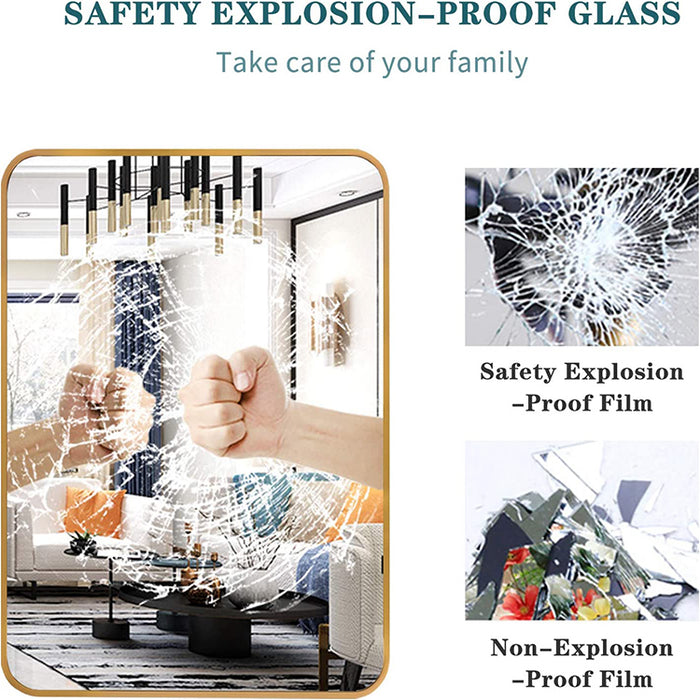 Hanging Rounded Corners Alloy Frame Rectangular Bathroom Wall Mirrors（26×38）