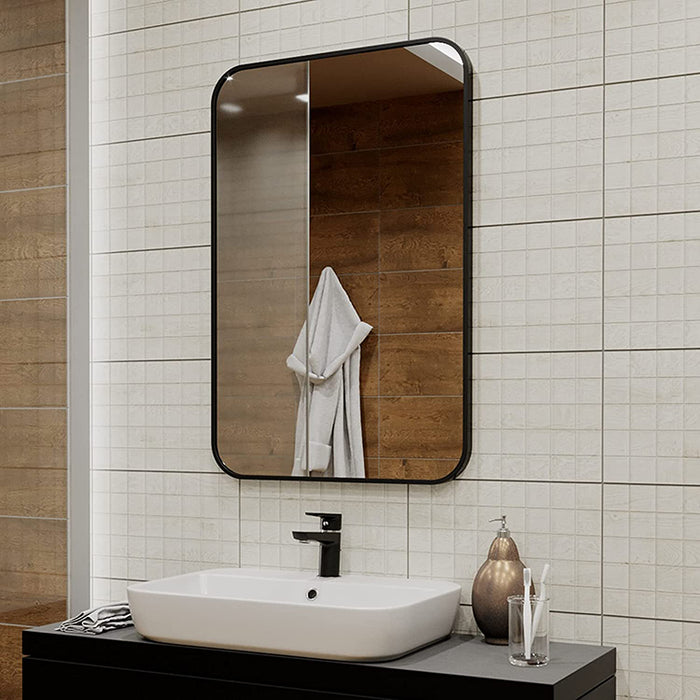 Hanging Rounded Corners Alloy Frame Rectangular Bathroom Wall Mirrors（26×38）