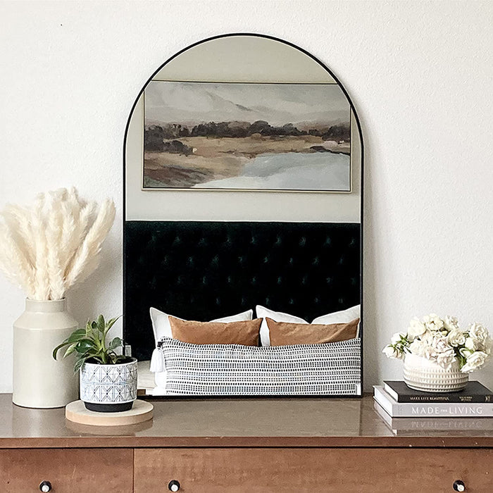 Gold Vanity Wall Mirrors Metal Frame Arch Bathroom Wall Mounted Mirror for Bedroom