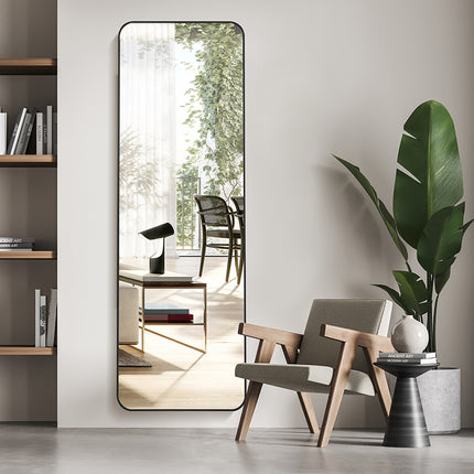 Melodieux's rounded corner full-length floor mirror with black aluminum alloy frame