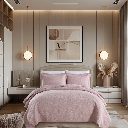 Pink King Coverlet Lightweight Soft Oversized Floral Quilt Bedding Set for All Season