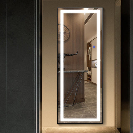Rectangular gold-framed bathroom mirror with LED lighting and explosion-proof glass