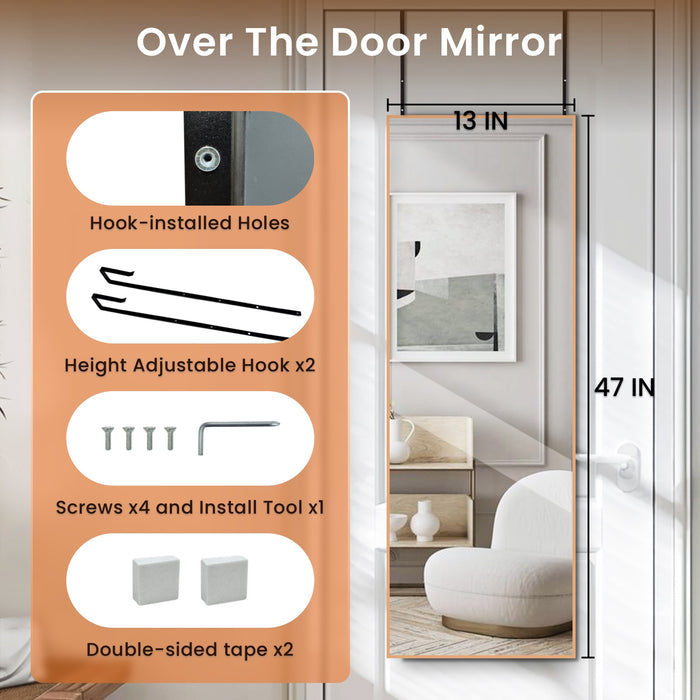 Custom Wall Mounted Full Length Door Hanging Mirror for Bedroom Living Room (14x48)