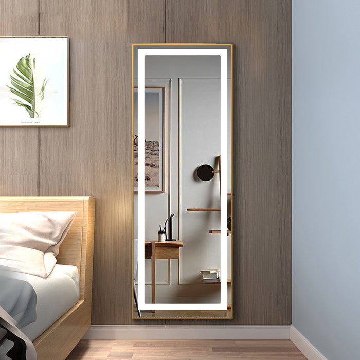 Rectangular Gold Fram Explosion-Proof Glass Bathroom Mirror with Led Lighting