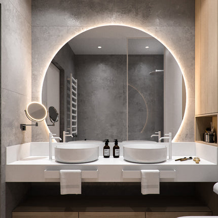 Half Moon Shape Led Lighted Bathroom Wall Mirrors with Bluetooth