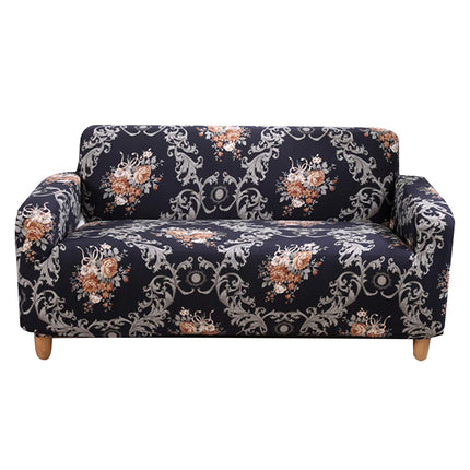 Bezug Gedruckt Elegant Blumen Hoch Stretch Couch Sofa Sofabezug Möbelschutz mit zwei Kissenbezügen Muster Schwarz 2#