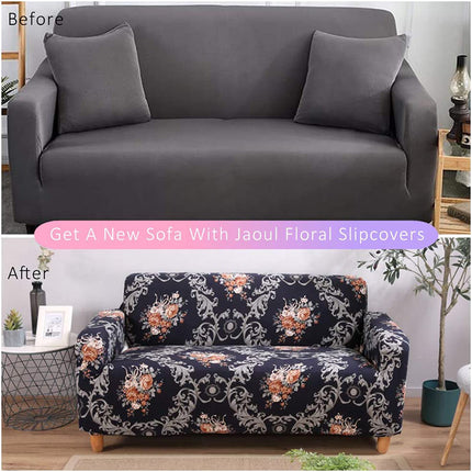 Copertina stampata elegante floreale alto stretch divano divano fodera mobile protezione con due federe modello nero 2#