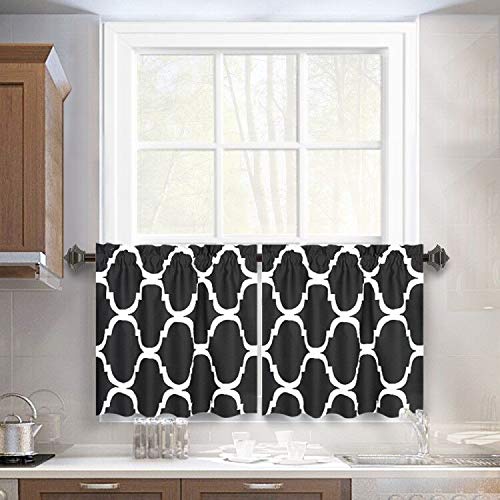 Melodieux Geometric Lattice Rod Pocket Set of 2 Moroccan Fashion Tier Curtains for Kitchen(2 Panels)