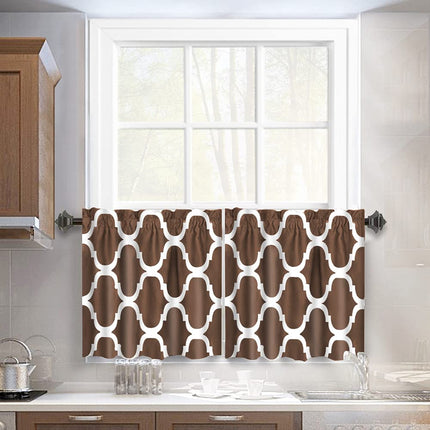 Melodieux Geometric Lattice Rod Pocket Set of 2 Moroccan Fashion Tier Curtains for Kitchen(2 Panels)