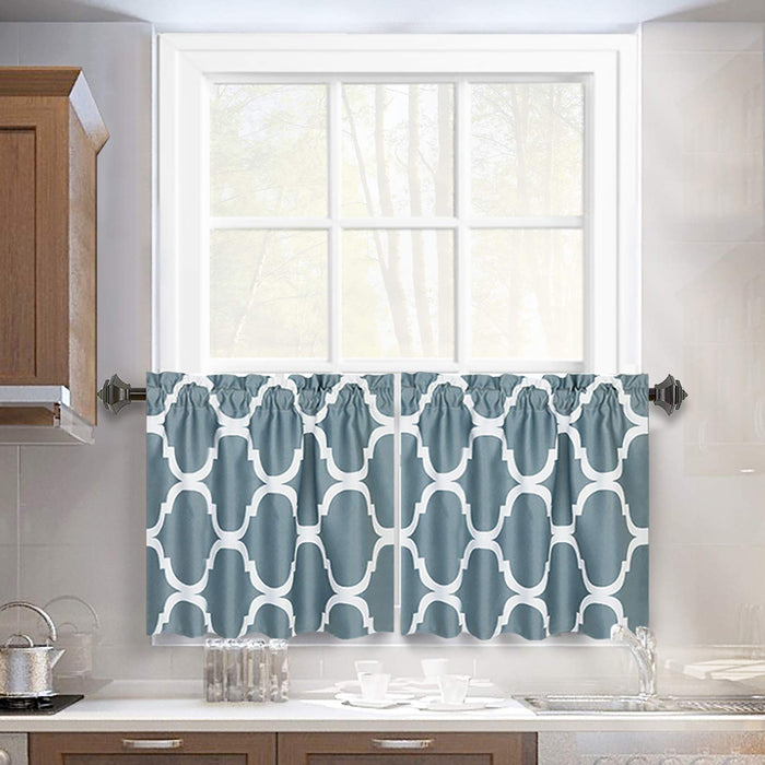 Melodieux Geometric Lattice Rod Pocket Set of 2 Moroccan Fashion Tier Curtains for Kitchen(2 Panels)