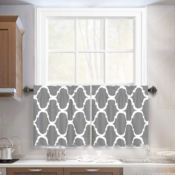 Melodieux Geometric Lattice Rod Pocket Set of 2 Moroccan Fashion Tier Curtains for Kitchen(2 Panels)