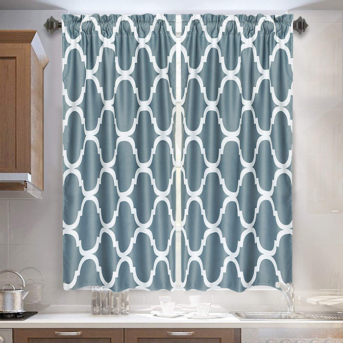 Melodieux Set of 2 Moroccan Geometric Lattice Fashion Tier Curtains for Kitchen (2 Panels)