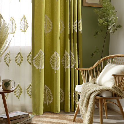 Natural Banana Leaf Curtains Botanical Embroidered Drapes for Living Room (1 Panel)