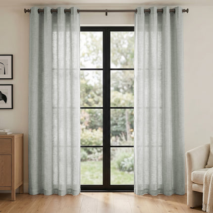 Ruffle Tape Country Rustic Beige Linen Sheer Curtains (2 Panels)