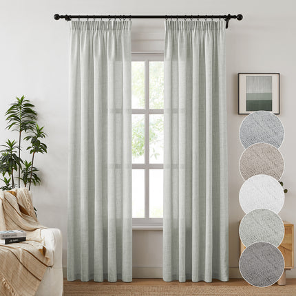 Ruffle Tape Country Rustic Beige Linen Sheer Curtains (2 Panels)