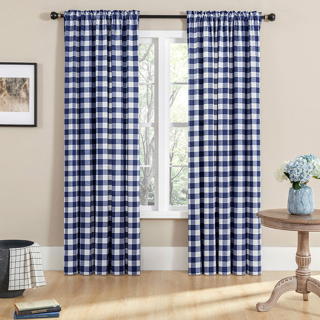 Melodieux Buffalo Check Plaid Farmhouse Gingham Style Curtains Cotton Texture Rod Pocket (2 Panels)