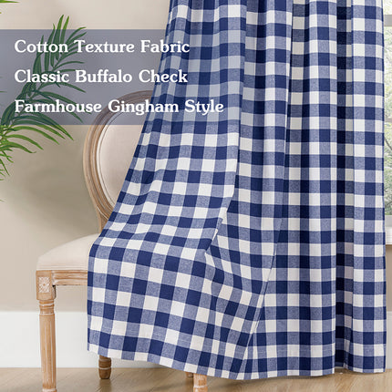 Melodieux Buffalo Check Plaid Farmhouse Gingham Style Curtains Cotton Texture Rod Pocket (2 Panels)