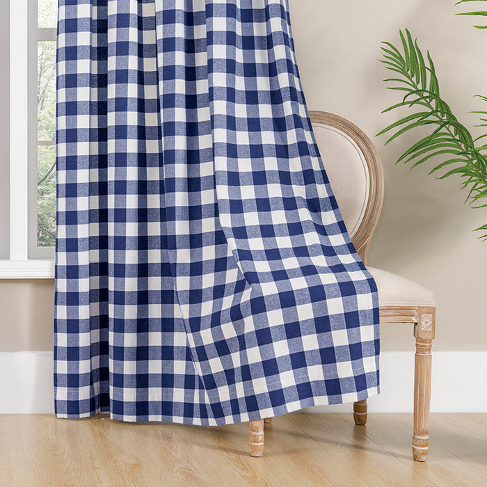 Melodieux Buffalo Check Plaid Farmhouse Gingham Style Curtains Cotton Texture Rod Pocket (2 Panels)