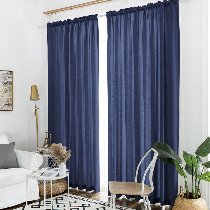 84 inches long Neutral Beige Rod Pocket Linen Sheer Curtains for Home Office (2 Panels)