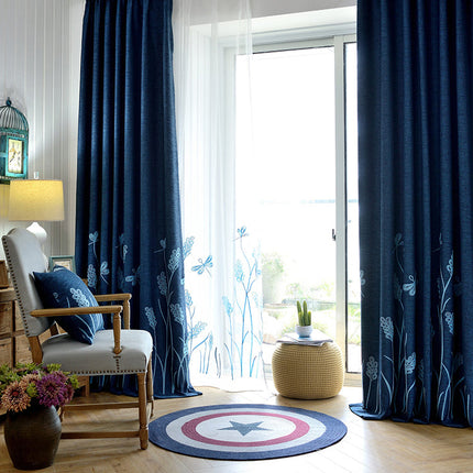 Большое окно в стиле фермерского дома с втулкой, драпировка из синей пшеницы, вышитое белье, широкие шторы для гостиной (1 панель)