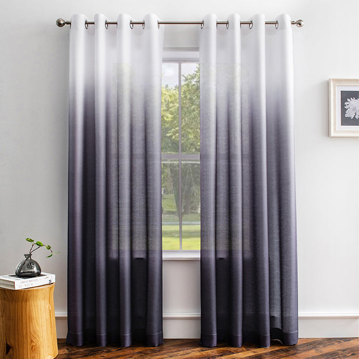 96 Inches Long Voile Drapes Gradient Grommet  Semi Sheer Curtains Double Panels (2 Panels)