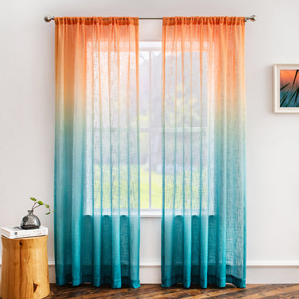 Linen Textured Rod Pocket Gradient Drapes Orange Green Sheer Curtains for Living Room  (2 Panels)
