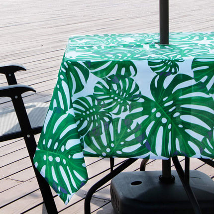 Rectangle Patio Table Cover Spillproof Outdoor Tablecloths with Umbrella Hole and Zipper