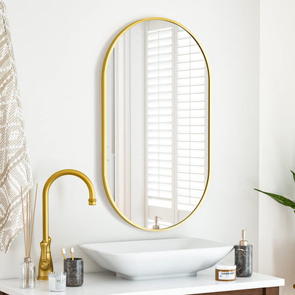 Настенное шикарное матовое овальное зеркало для ванной комнаты с металлической рамой в современном декоре