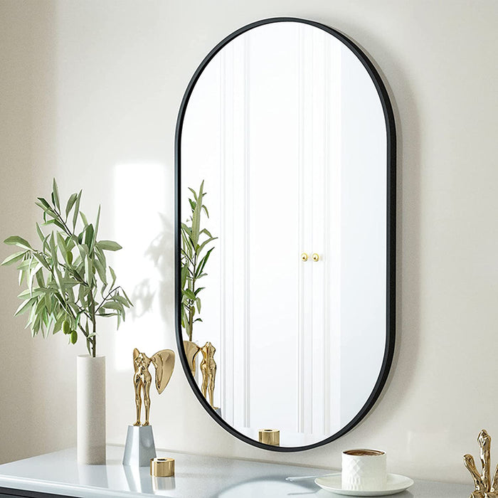 Melodieux Metal Frame Wall-Mounted Decor Modern Oval Mirror for Bathroom