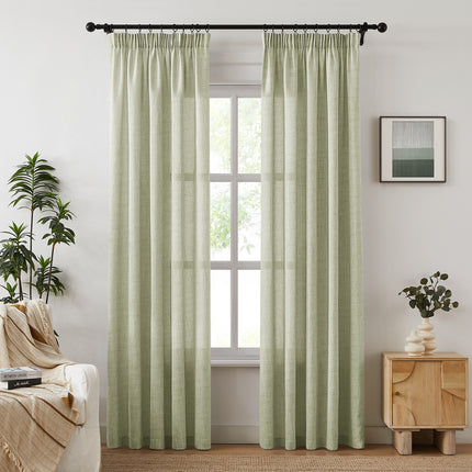 Ruffle Tape Country Rustic Beige Linen Sheer Curtains (2 Panels)