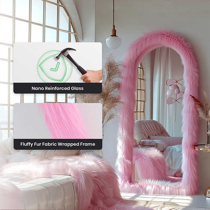 Custom Chic Pink Faux Fur Framed Full Length Mirrors for Cloakroom Bedroom