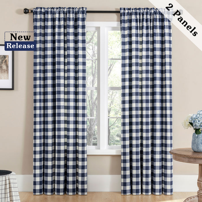Blue Grid cotton blackout curtains for living room