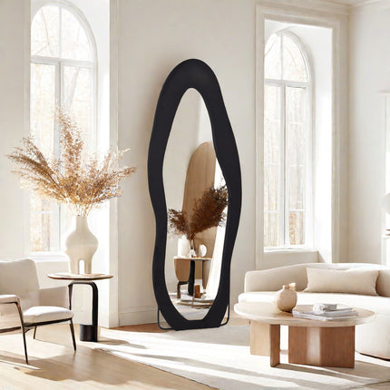 Flannel Wrapped Frame Irregular Wavy Design Full Length Mirrors for Living Room