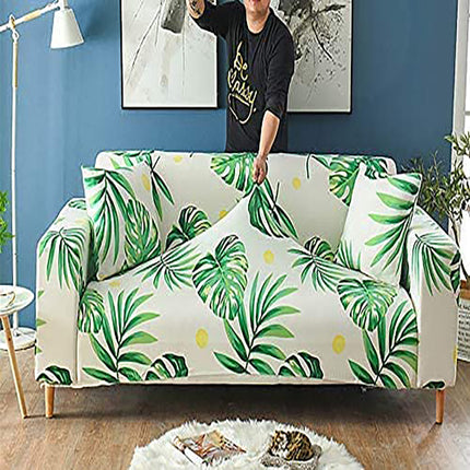 Stretch-Sofa-Abdeckungen 4-Sitzer Floral bedruckte Couch-Abdeckung Universal-elastische Sofa-Slip covers für 4 Kissen-Couches Polyester-Spandex-Möbel-Schutz mit 2 Kissen-Fall Regenwald grün