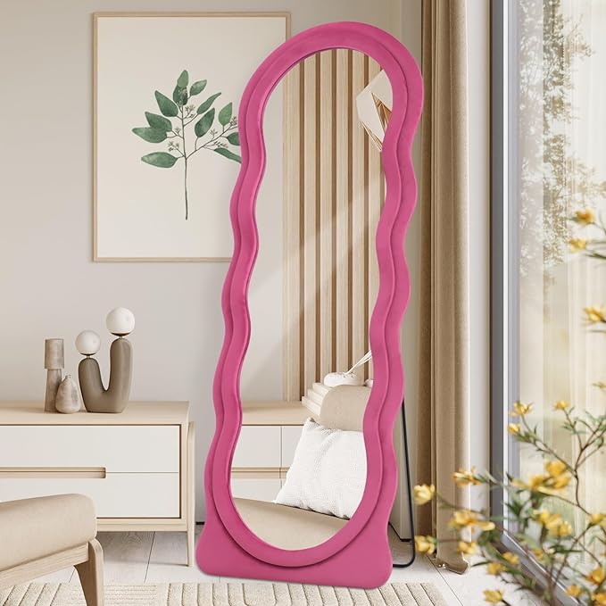 Irregular Flannel Frame Wavy Dressing Wall Mounted Floor Full Length Mirrors (24x63)