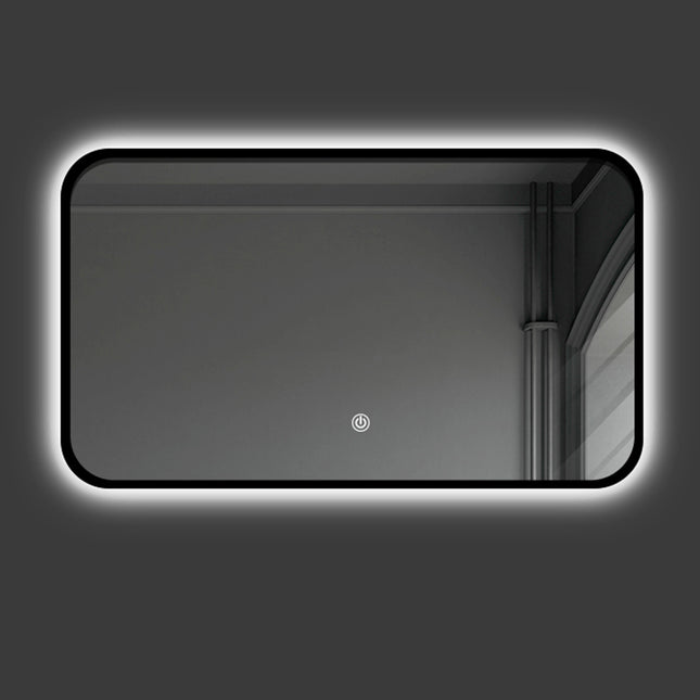 Backlit Led Light Rounded Corner Black Framed Rectangle Bathroom Mirrors
