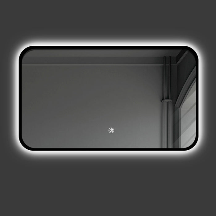Backlit Led Light Rounded Corner Black Framed Rectangle Bathroom Mirrors